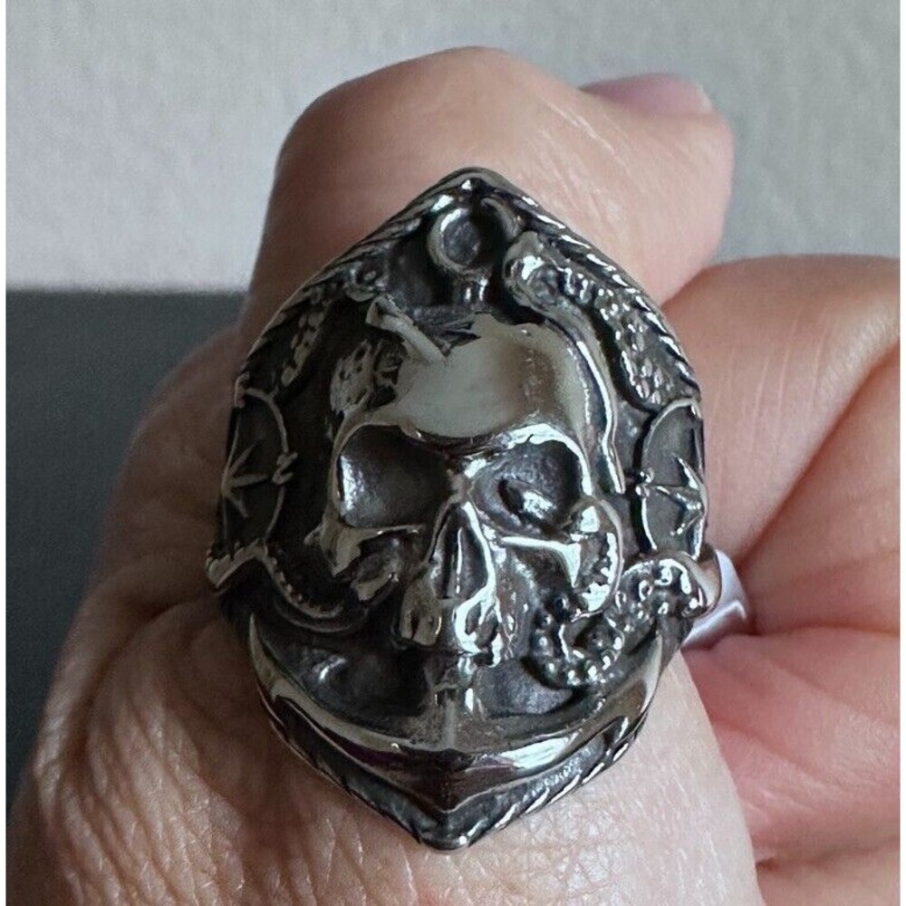 Pirate Skull Anchor Octopus Mens Ring Size 9 Stainless Steel Gothic Biker Rocker